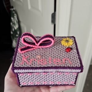 Handcrafted Kids Accessory Box Embroidered Kristen - Purple and Pink